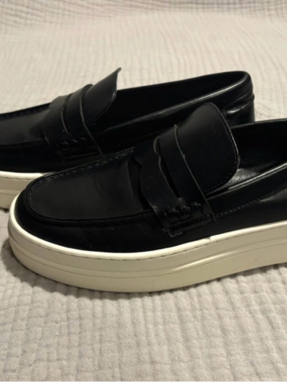 J/Slides Black Leather-Like Platform Penny Loafers